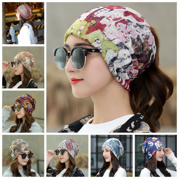 

beanie/skull caps small checkered leaf floral pattern women hip hop beanie hat multipurpose scarf collar, Blue;gray
