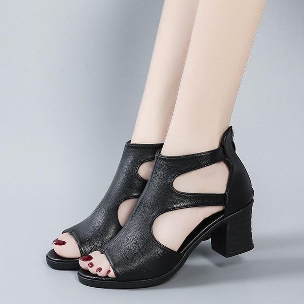 

boots summer shoes designer zipper fashion mid calf rubber low ladies sandals peep toe rome platform women, Black