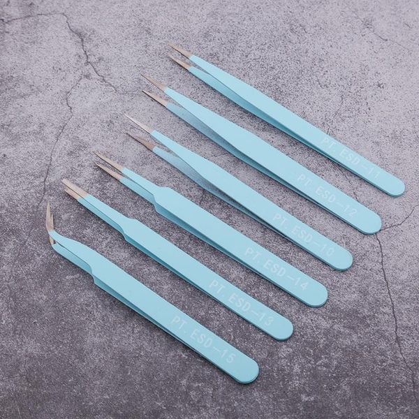 

eyebrow tools & stencils 6pcs/set eyelash tweezers kit curved and straight stainless steel picking esd precision antistatic tip repair tool