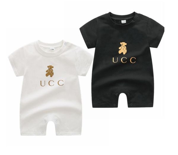 Baby Baby Meninas Meninas Manga Curta Macacões Letras Impresso Infantil Algodão Dos Desenhos Animados Urso Jumpsuits Adorável Toddler Onesies Crianças Roupas