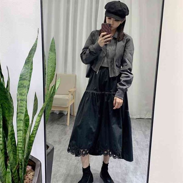 

autumn & winter arrivals high waist thin irregular simple a-line skirt casual all-match women long 210527, Black