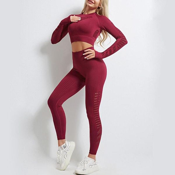 

yoga outfit 2 pieces gym clothing women set sports shirts seamless leggings crop sportswear push up tights female