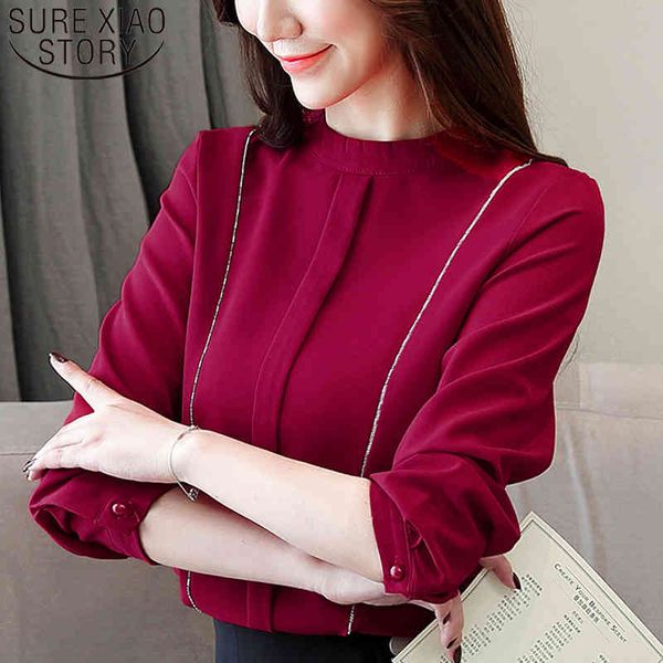 

spring fashion long sleeve solid chiffon clothing casual women party blouse button 5241 50 210415, White