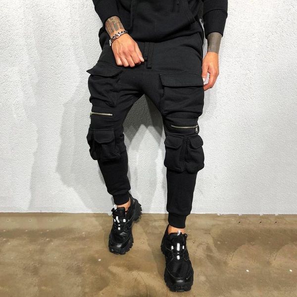 

men's pants hip hop black cargo joggers sweatpants overalls solid color streetwear harem elastic waist trousers hosq