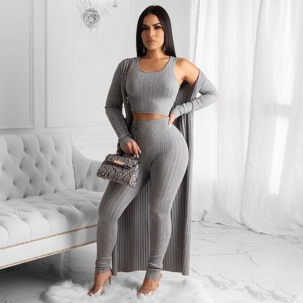

women's two piece pants 3 set knitted long cardigans crop sweater knit outwear coat autumn winter open stitch cardigan, White