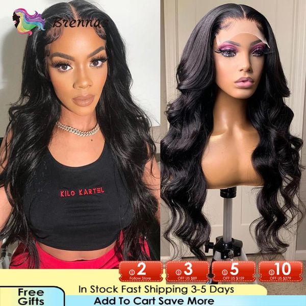 

lace wigs body wave front for women human hair brazilian 13x4 hd frontal 30 32 34 inch loose wig, Black;brown