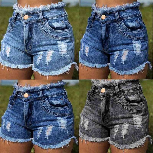 

women's jeans trendy high waisted elastic lace denim short pants egrg, Blue