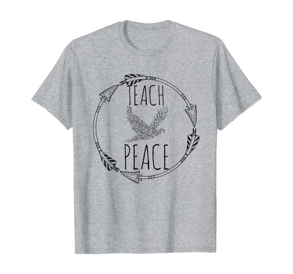 

teach peace symbolic peace bird words sign t-shirt, White;black