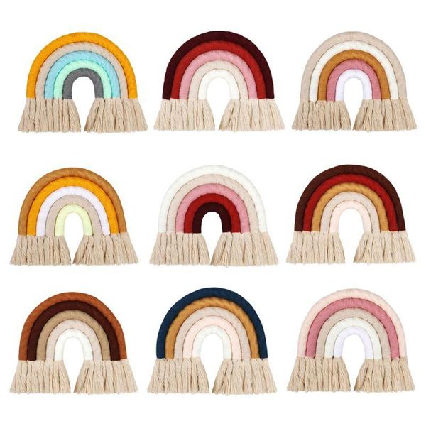 

hand-woven rainbow wall decor, woven hanging for nursery and home decor drop decorative objects & figurines