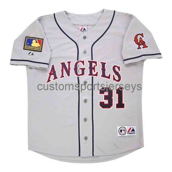 

new chuck finley 1994 grey road jersey w/ 125th patch xs-5xl 6xl stitched baseball jerseys retro, Black