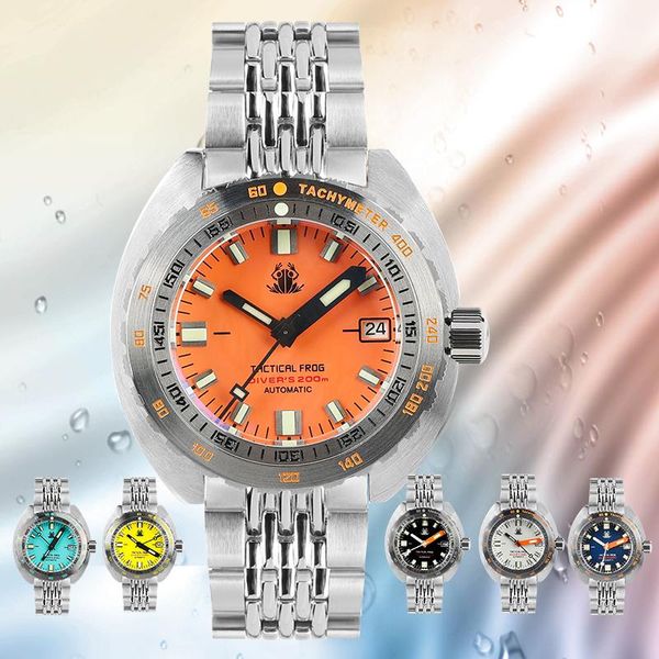 

wristwatches tactical frog sub 300t watch men stainless steel 20atm waterproof nh35 movement 200m automatic mechanical diver watches luxury, Slivery;brown