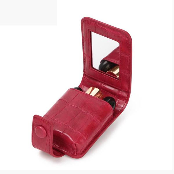 

lipstick cosmetic bag with mirror makeup bags travel pouch organizer pu leather portable case toolbox small storage cases &