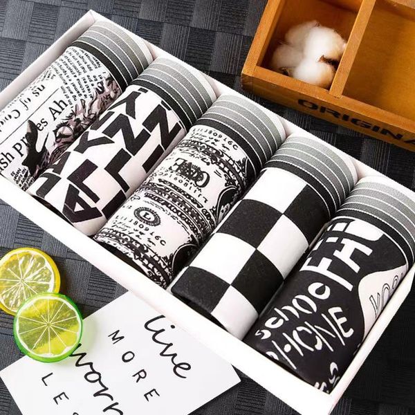 

underpants 5pcs style men underwear cartoon suit fashion design sexy, Black;white
