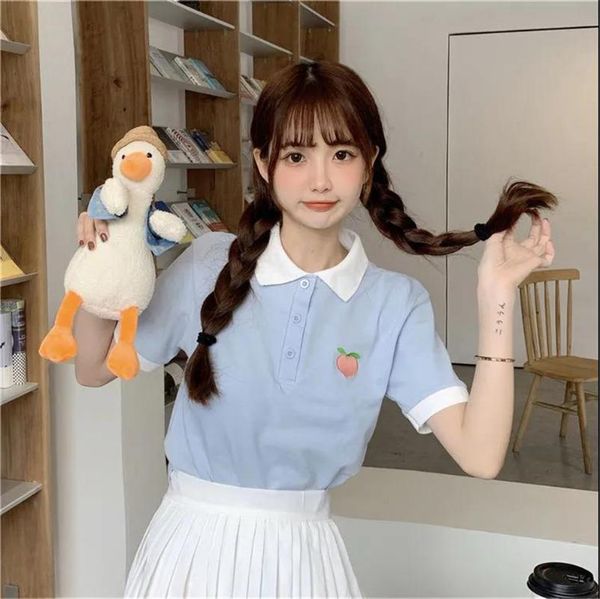 

women's t-shirt cute summer korean solid shirt harajuku japan casual embroidery t hip hop punk loose student funny girl, White