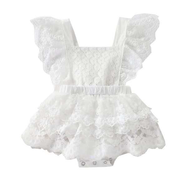 

girl's dresses toddler summer rompers lace square neck ruffled-sleeve backless jumpsuit layered skirt for baby girls 0-24 months, Red;yellow