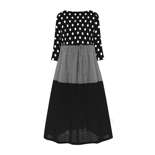 

fashion women polka dot long sundress autumn vintage pacthwork dress 2021 casual cotton shirt vestidos femme tunic robe kaftan dresses, Black;gray