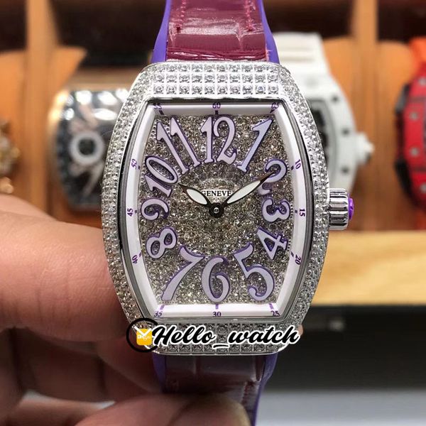 

35mm fashion ladies collection v32 sc dt watches swiss quartz womens watch gypsophila dial steel diamond case pureple leatehr rubber strap h, Slivery;brown