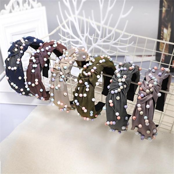 

womens pearl tie beading headband hairband bow knot cross headwrap hair band lady wide plastic hoop bands 6.17 accessories1
