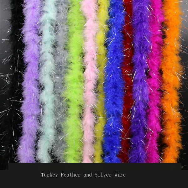 2 Meter 4–6 cm DIY-Party-Dekoration, Truthahnfedern und silberne Boa, gefärbte bunte Federstreifen für Bühnendekoration, Bastelzubehör, Pflaume