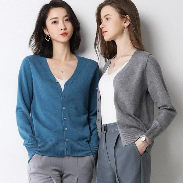 

women's knits & tees 2021 spring autumn cardigan knitted sweater women v neck vintage sweaters for mujer femme chandails long sleeve sw, White