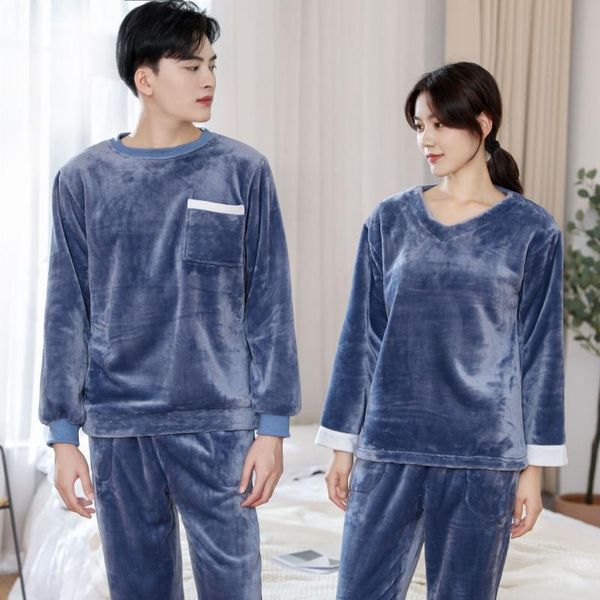 

Men's Sleepwear YRRFUOT Winter Couple Flannel Pullover Pajamas Women Coral Fleece Nightclothes Thickening Two-piece Homewear Suit D8PG, Black;brown