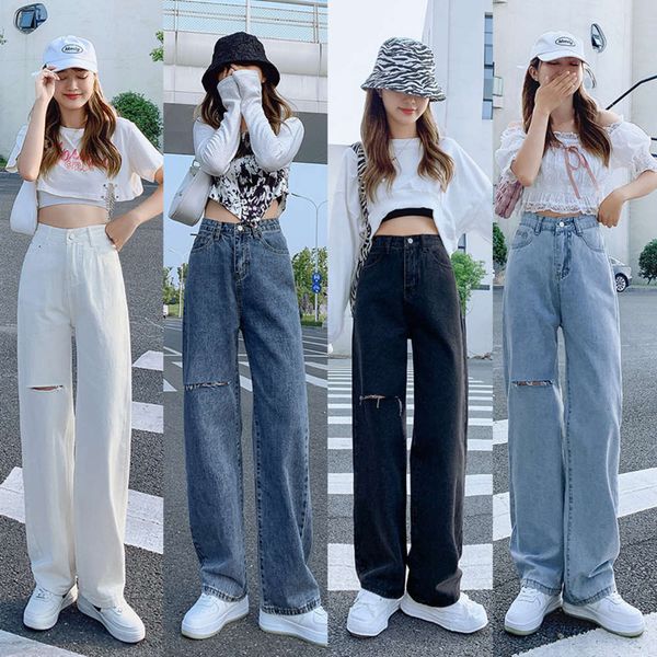 

long pants extended loose high waist thin wide leg, Blue