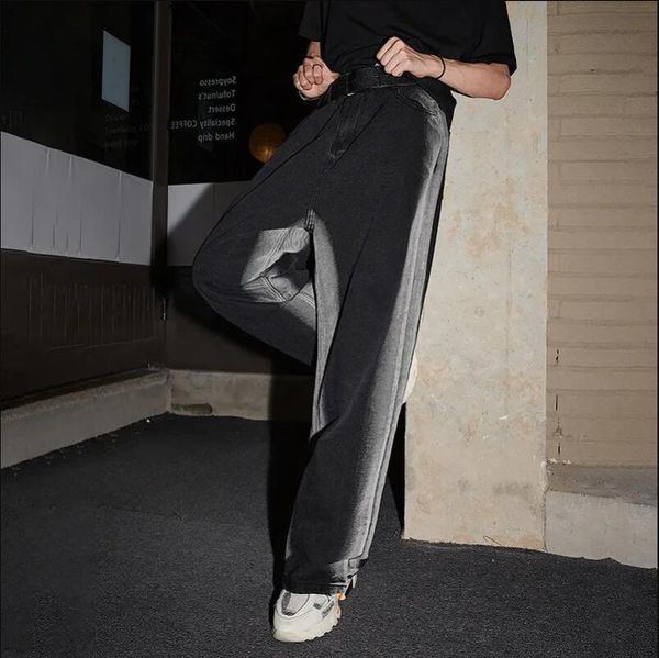 

men's jeans godlikeu harajuku man korean hip hop wide leg tie dry street black gothic pants, Blue