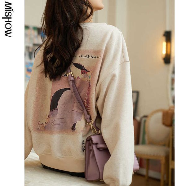 

mishow winter sweatshirts for women long sleeve print o-neck pullover outdoor female clothing mx20c6838 210930, Black