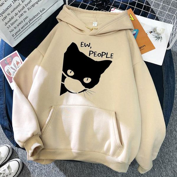 

men's hoodies & sweatshirts ew people funny cat cute printing hoody autumn sweatshirt hipster casual hooded hip hop loose women, Black
