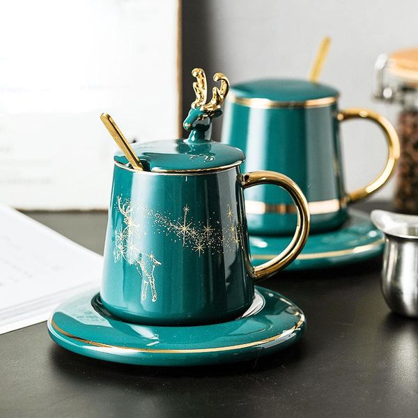 

mugs 2 types creative porcelain cups ceramic cup coffee with tray tea water bottle gift home cafe office spoon