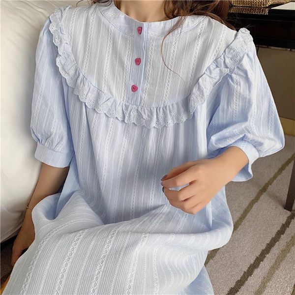 

women's sleepwear cotton korea night dress girls women summer princess nightgowns love button loose puff sleeve ladies sleepdress y784, Black;red