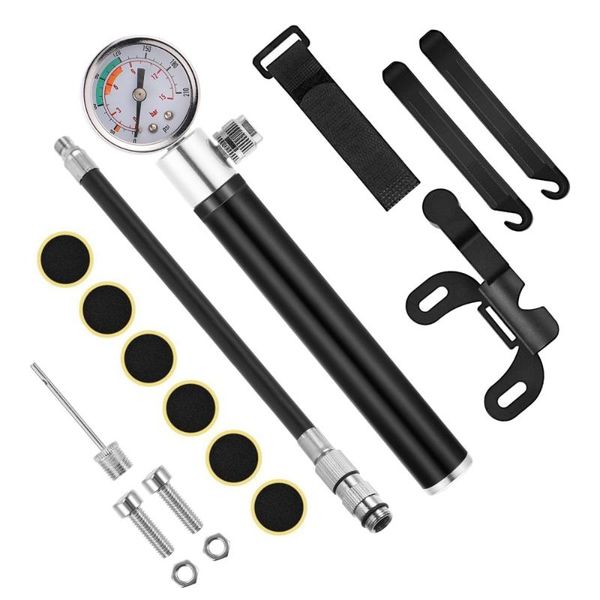 

bike pumps versatile high pressure mini pump glueless puncture repair kit (black)