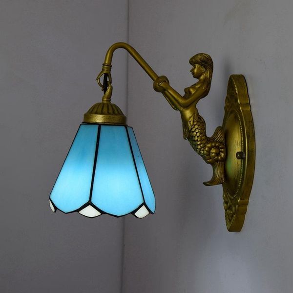

european style retro tiffany stained glass living room dining bedroom bar club aisle blue mediterranean wall lamp