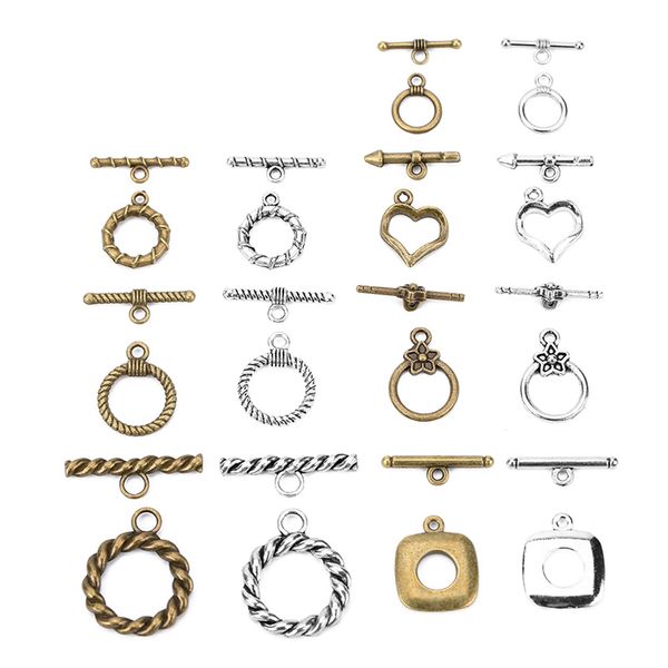 

10sets metal alloy toggle clasps hooks antique silver color ot clasps hooks connectors for necklace diy jewelry making supplies, Blue;slivery