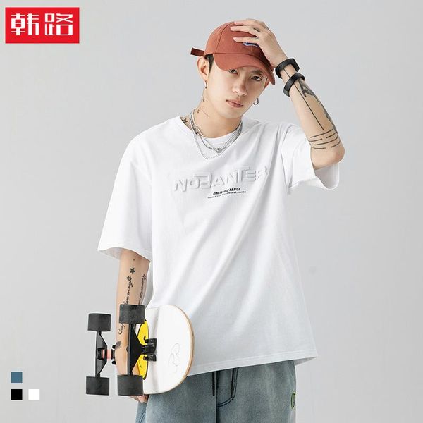 

summer versatile short sleeve t-shirt loose cotton three dimensional printing for men men's t-shirts, White;black