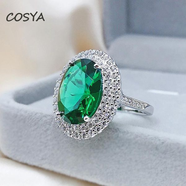 

cluster rings cosya 100% 925 sterling silver oval emerald 10*14mm high carbon diamond luxury engagement ring female fine jewelry birthday gi, Golden;silver