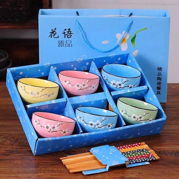 

bowls bowl japanese household ceramic tableware rice hand-painted plum set gift box activity