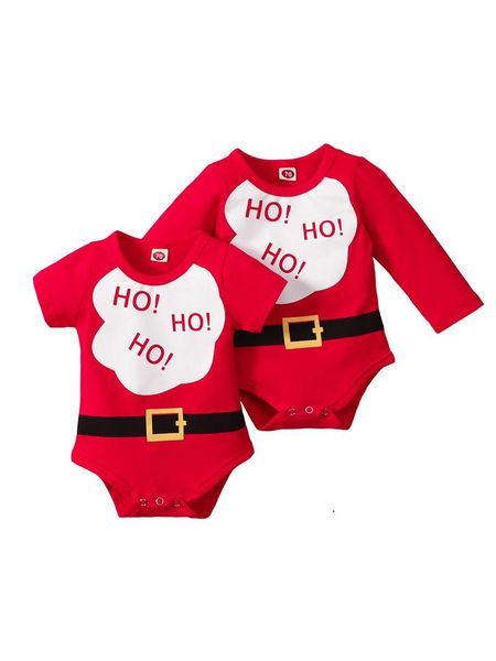 

rompers 0-24m infant baby boy girl xmas romper santas costume clothes ho letter print short/long sleeve o neck playsuit, Blue