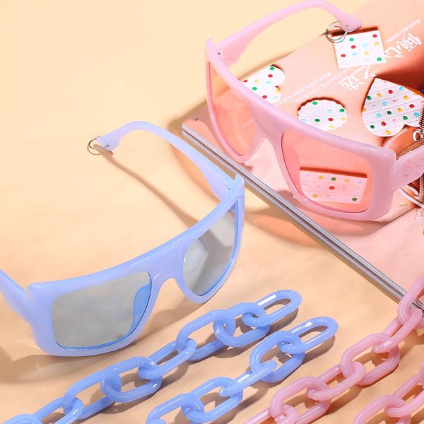 

fashion women chain sunglasses arc shape oblong large frame with big ring chains 9 colors wholesale, White;black