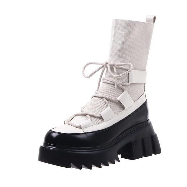

boots women boot lace up ladies ankle female strap black chunky platform shoe fashion winter stretch fabric high heel