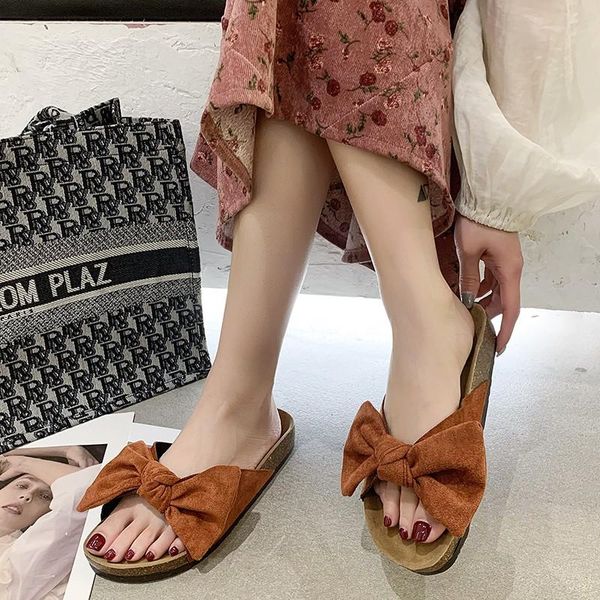 

slippers women sandals summer shoes platform 2021 peep toe bow ladies vintage suede comfy footwear outdoor sandalias, Black