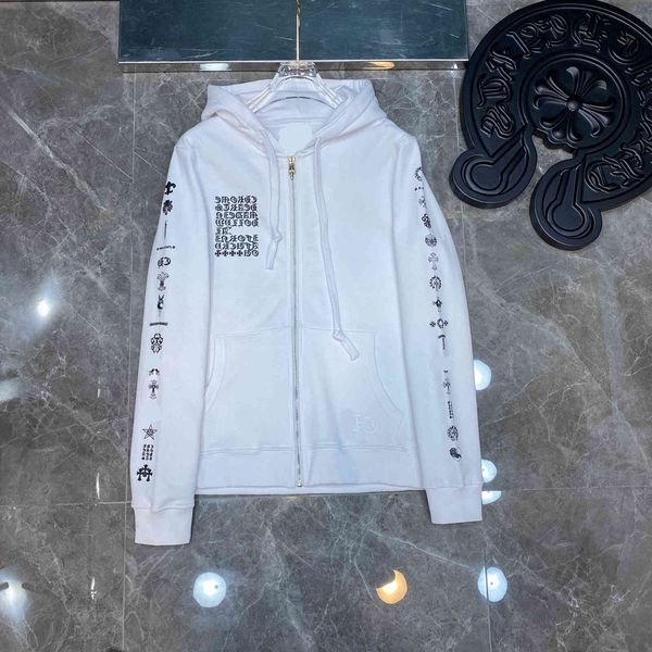 

autumn / winter 21 trend sanskrit alphabet printed loose zipper jacket hooded sweater trend for men and women, Black