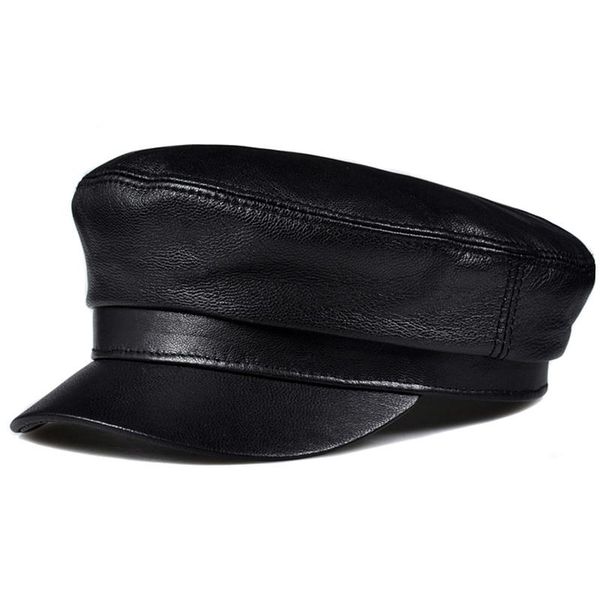 

real leather cap men's flat caps genuine men army military hat fashion brands sheepskin old hats wide brim, Blue;gray