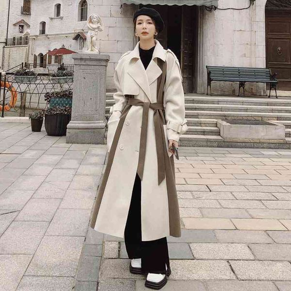 

women's wool & blends korean version of hepburn's style double-sided woolen coat mid-length over-the-knee women's clothing 74, Black