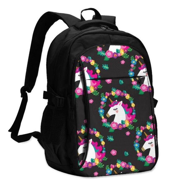 

backpack 2021 cool printing lapflowers wreath usb charging travel women male school mochila