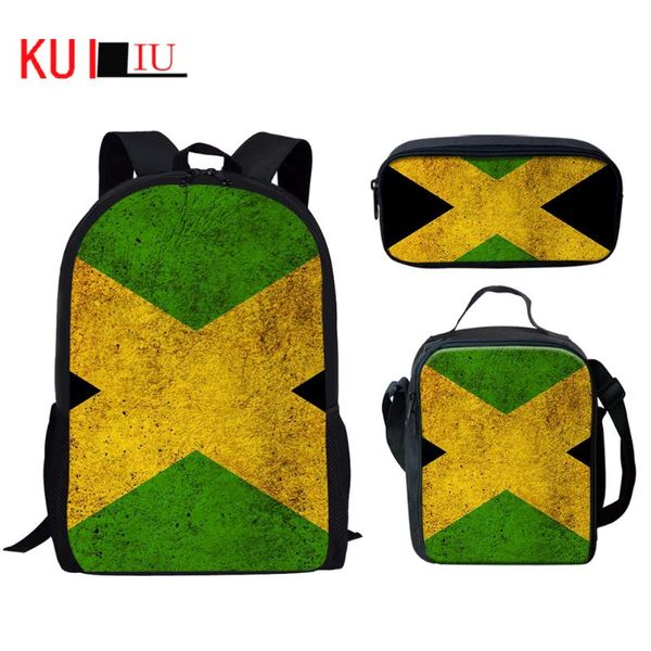 

backpack kuiliu children school bags for teenage boys kids 3pcs/set classic jamaica flag printing satchel lunch bag pen