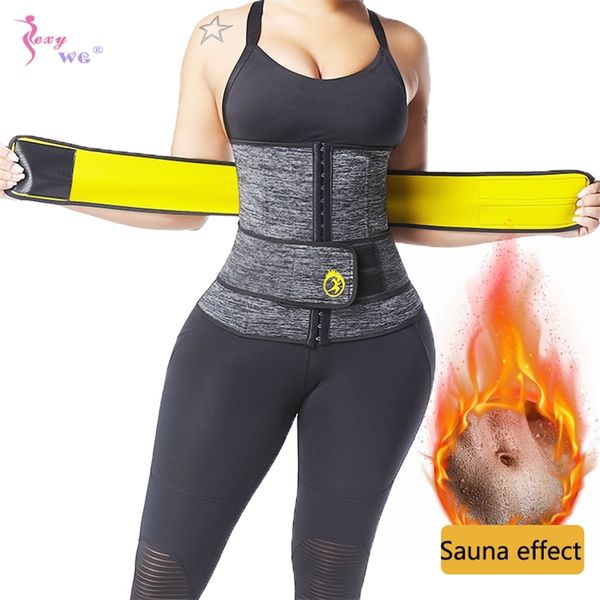 

sexywg waist trainer sauna sweat slimming belt modeling strap for women weight loss body shaper workout fitness trimmer cincher 210810, Black;white