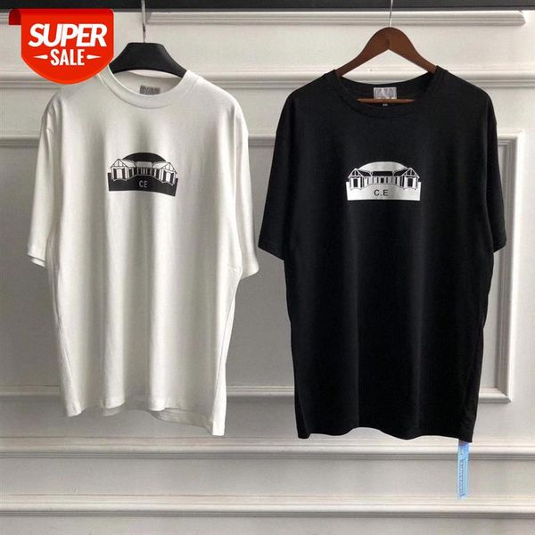 

european and american high street print short-sleeved t-shirt, hipster black white abstract geometric house t-shirt for men women #xo0c, White;black