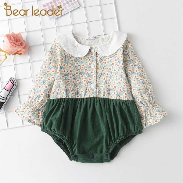 

bear leade girls baby flowers rompers spring autumn born floral clothes infant long sleeve patchwork costumes cute suits 210708, Blue