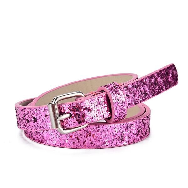 

belts fashion shiny sequins waist belt for kids girls short thin pu leather strap children jeans trousers pants waistband, Black;brown